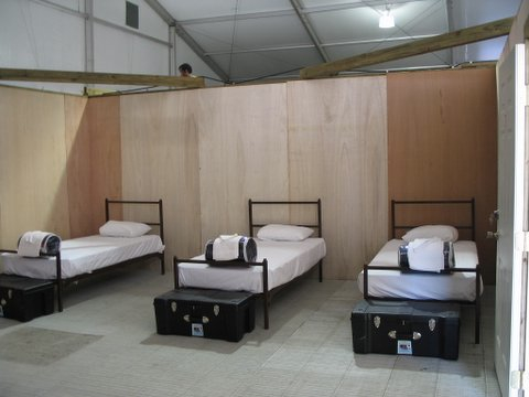 beds set up inside structure